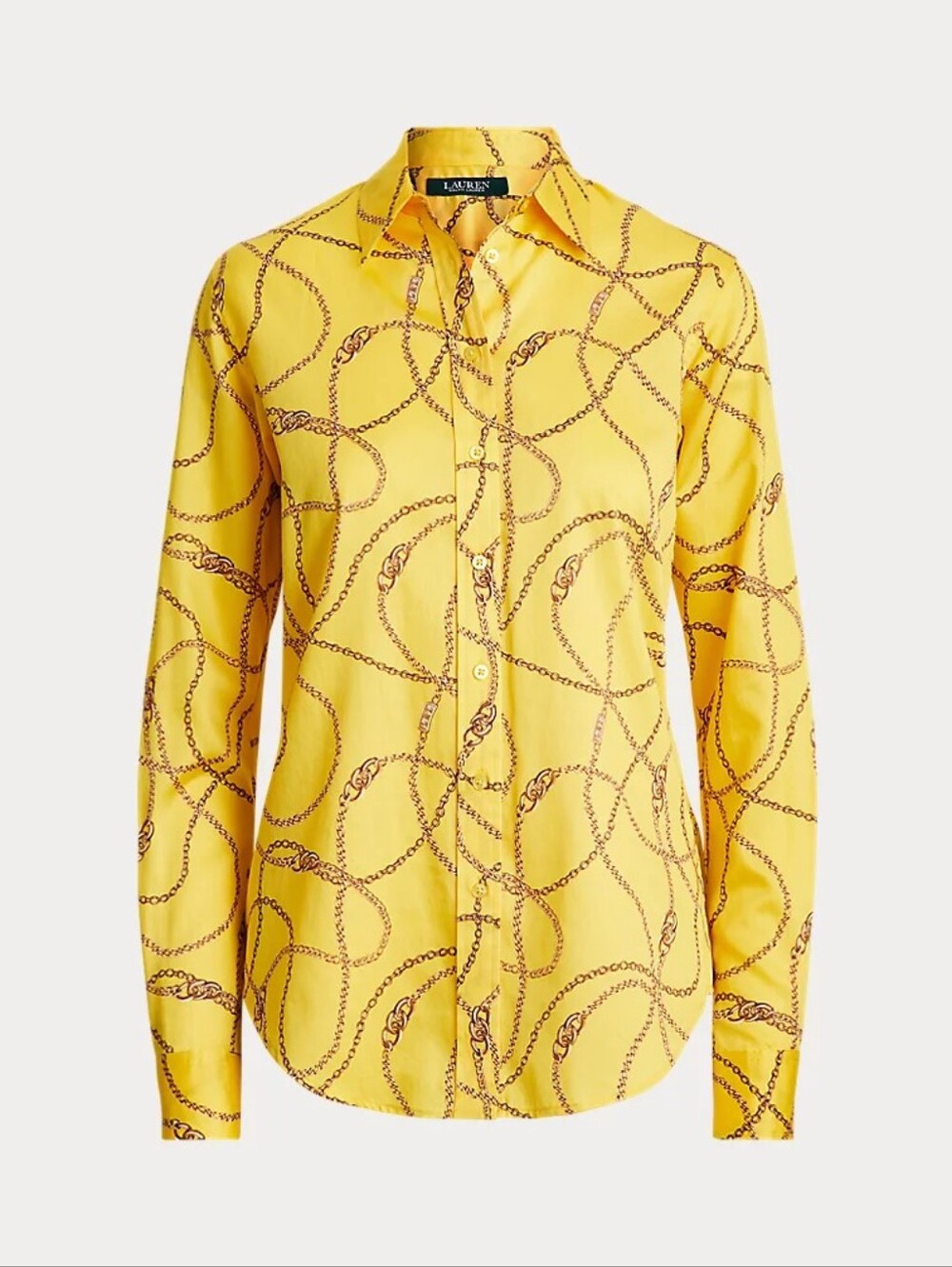 Lauren Ralph Lauren Print Cotton-Sateen Shirt, Yellow And Gold, XS, Chain Print